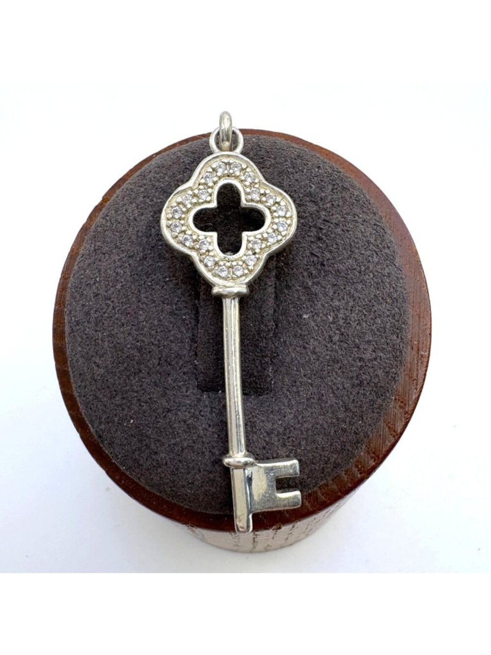 Skeleton Key Cubic Zirconia Pendant Sterling Silver 925 Size 1.75" Length